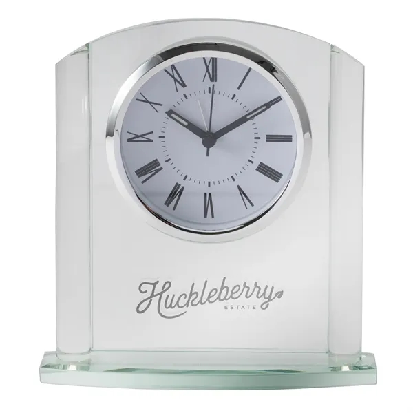 Arched glass clock with base, built-in alarm and silver dial.... from ASI 68507 The Magnet Group / Benchmark Crystal & Clocks