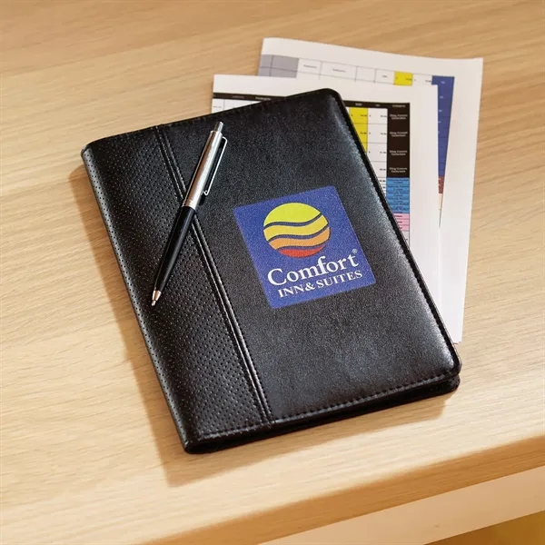 Leather-look PVC padfolio with inside flap pocket, elastic pen loop, business... from ASI 68507 The Magnet Group / Perfect Line