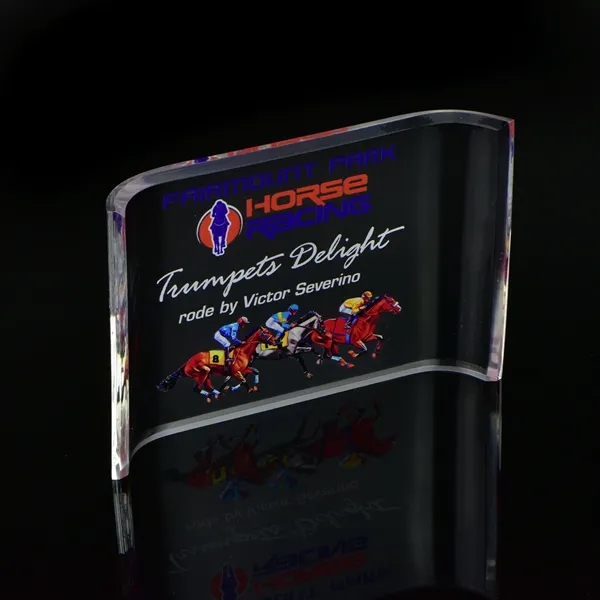 4" x 6" arc shaped award made of clear acrylic with... from ASI 68507 The Magnet Group / Benchmark Crystal & Clocks