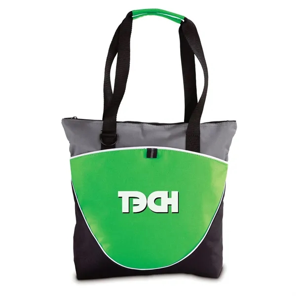Polyester tote bag with color blocking and piping, poly web handles... from ASI 68507 The Magnet Group / Perfect Line