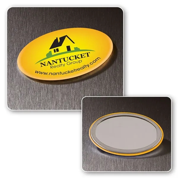 Compact oval button mirror with full color imprinted customizable logo on... from ASI 68507 The Magnet Group / Innovations by Magnet™