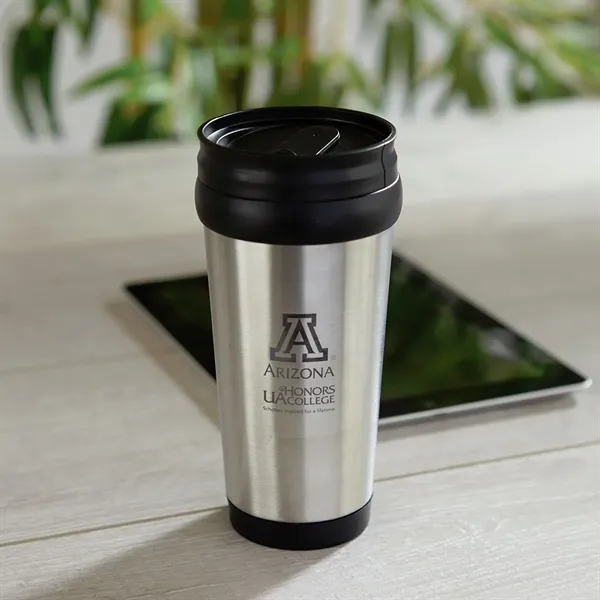 15 oz. travel tumbler with stainless steel body, twist-on lid, non-skid... from ASI 68507 The Magnet Group / Perfect Line