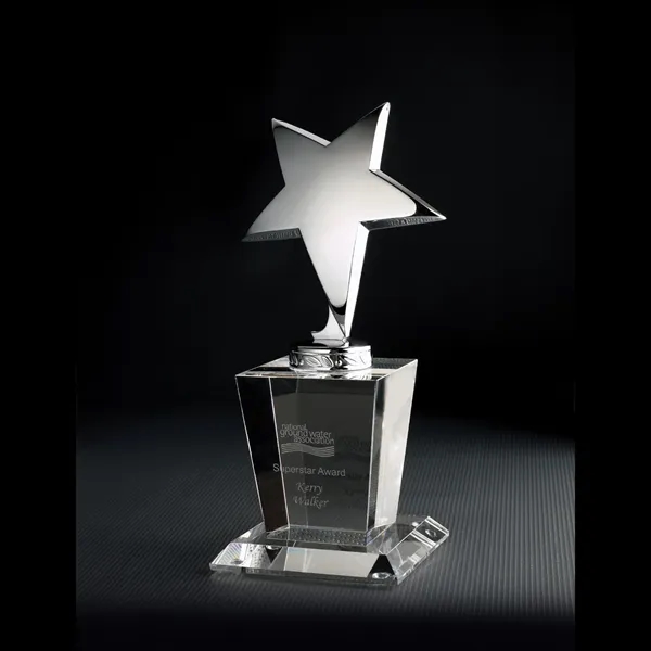 Crystal award with polished metal star set atop a tapered base.... from ASI 68507 The Magnet Group / Benchmark Crystal & Clocks