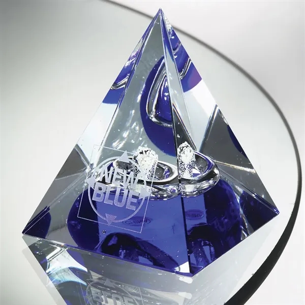 Pyramid shaped glass award with glossy shine and slight pop of... from ASI 68507 The Magnet Group / Benchmark Crystal & Clocks