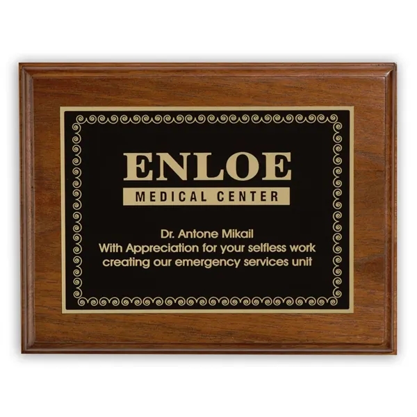 7" x 9" recognition plaque with grained walnut wood and a... from ASI 68507 The Magnet Group / Benchmark Crystal & Clocks