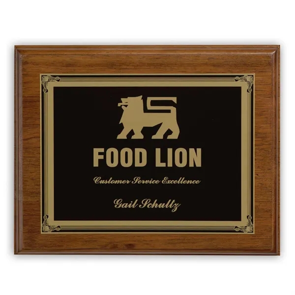 8" x 10" recognition plaque with grained walnut wood and a... from ASI 68507 The Magnet Group / Benchmark Crystal & Clocks