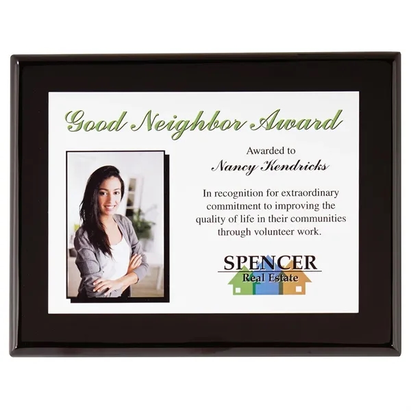 7" x 9" polished wood plaque with a black piano finish.... from ASI 68507 The Magnet Group / Benchmark Crystal & Clocks