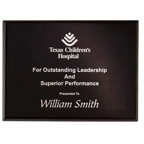 10" x 8" polished wood plaque with a black piano finish.... from ASI 68507 The Magnet Group / Benchmark Crystal & Clocks