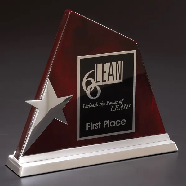 7" x 8.13" x 1.88" award crafted out of rosewood and... from ASI 68507 The Magnet Group / Benchmark Crystal & Clocks