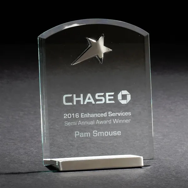 6" x 4.88" x 1.88" crystal clear glass award with polished... from ASI 68507 The Magnet Group / Benchmark Crystal & Clocks