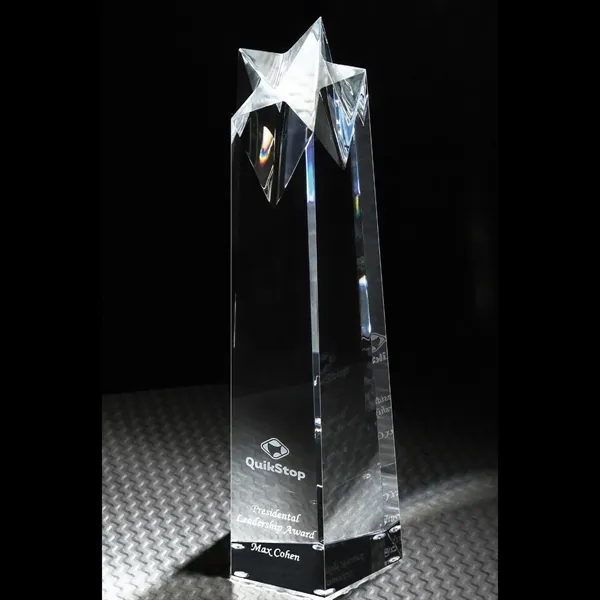 11" x 3.5" x 3.25" crystal award that features a striking... from ASI 68507 The Magnet Group / Benchmark Crystal & Clocks