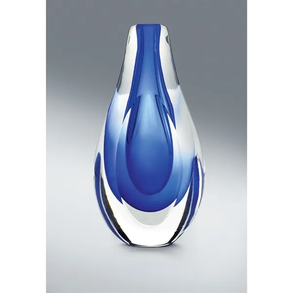 Glass art award with rounded curves, teardrop shape and deep blue... from ASI 68507 The Magnet Group / Benchmark Crystal & Clocks