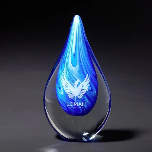 Award made of clear glass with bright blue swirling ribbons.... from ASI 68507 The Magnet Group / Benchmark Crystal & Clocks