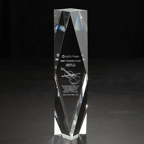 8" x 2.5" x 2.5" crystal award with customization.... from ASI 68507 The Magnet Group / Benchmark Crystal & Clocks