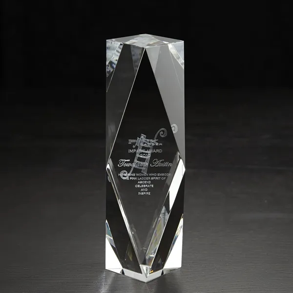10" x 2.5" x 2.5" crystal award with customization.... from ASI 68507 The Magnet Group / Benchmark Crystal & Clocks