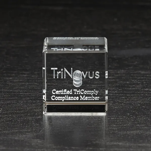 1.5" small 3D crystal flat cube award with customization options.... from ASI 68507 The Magnet Group / Benchmark Crystal & Clocks