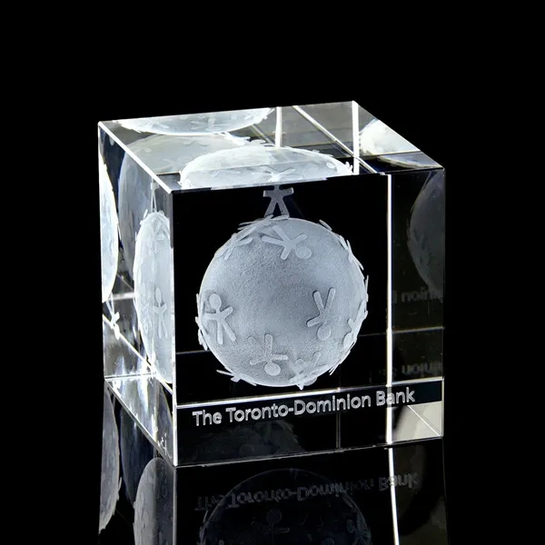 3.13" large flat cube 3D crystal award with customization.... from ASI 68507 The Magnet Group / Benchmark Crystal & Clocks
