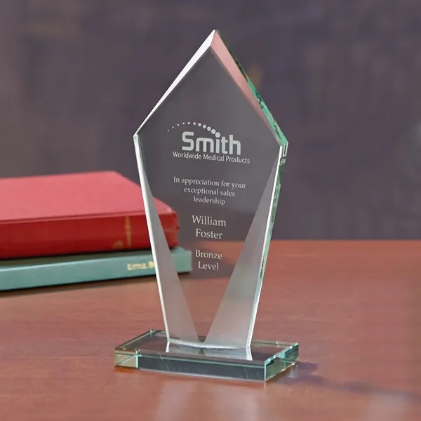 6.88" x 3.31" x 1.75" diamond shaped glass award with beautiful... from ASI 68507 The Magnet Group / Benchmark Crystal & Clocks
