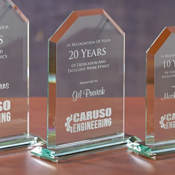 7.38" x 6" x 2" glass award with beveled edges and... from ASI 68507 The Magnet Group / Benchmark Crystal & Clocks