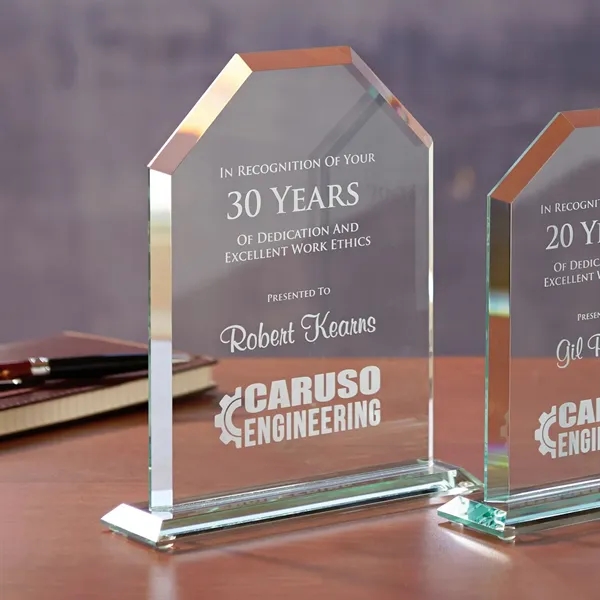 8.5" x 7.13" x 2" glass award with beveled edges and... from ASI 68507 The Magnet Group / Benchmark Crystal & Clocks