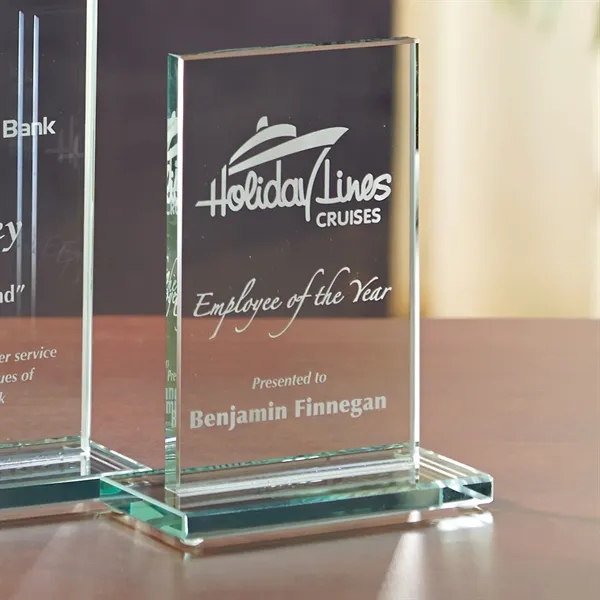 6.44" x 5" x 2.38" rectangular shaped glass award with large... from ASI 68507 The Magnet Group / Benchmark Crystal & Clocks