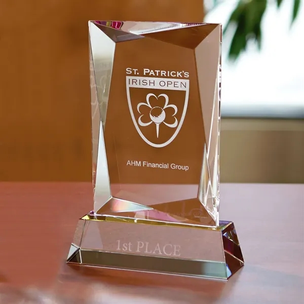7.5" x 5.13" x 2" optically perfect crystal award with a... from ASI 68507 The Magnet Group / Benchmark Crystal & Clocks