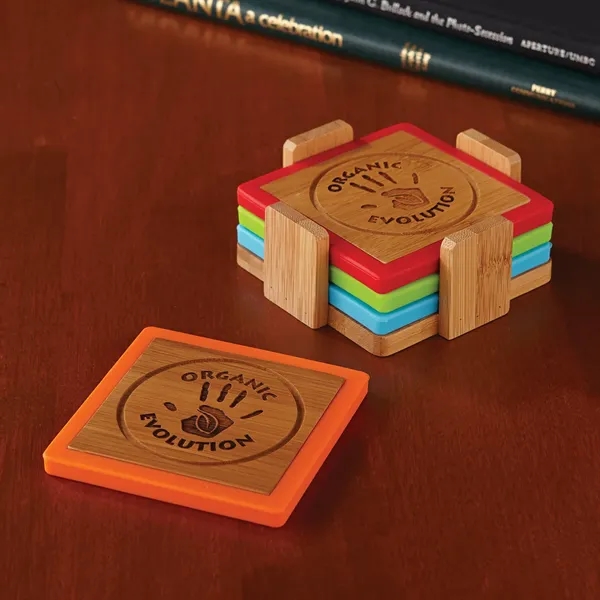 Bamboo and Silicone Coaster Set... from ASI 68507 The Magnet Group