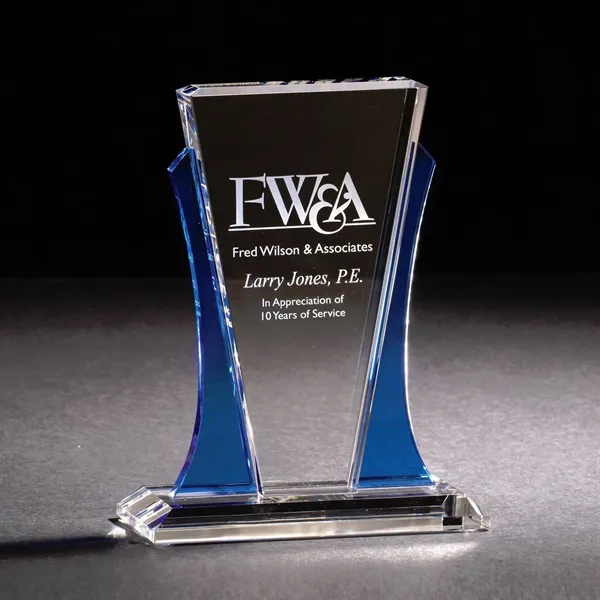 9" x 6.88" x 3" optically perfect glass award with tapered... from ASI 68507 The Magnet Group / Benchmark Crystal & Clocks