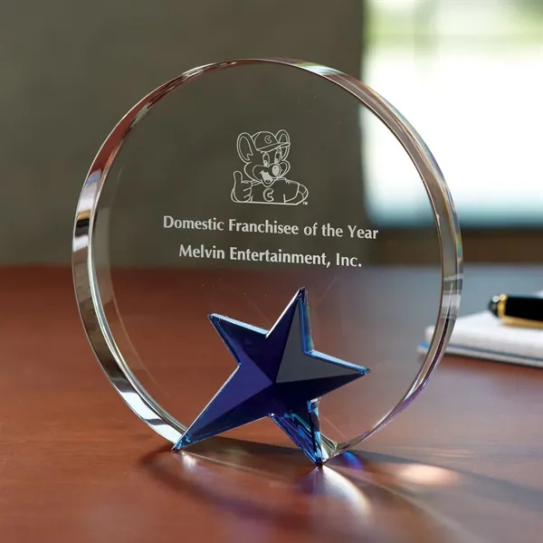5.75" x 6" x 1.25" glass award with circular shape and... from ASI 68507 The Magnet Group / Benchmark Crystal & Clocks