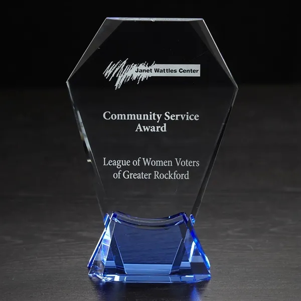 8.88" x 5.5" x 2" award with an optically perfect blue... from ASI 68507 The Magnet Group / Benchmark Crystal & Clocks