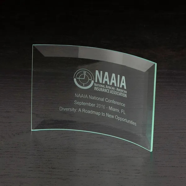 4" x 6" x 0.19" free-standing jade glass award with curved... from ASI 68507 The Magnet Group / Benchmark Crystal & Clocks