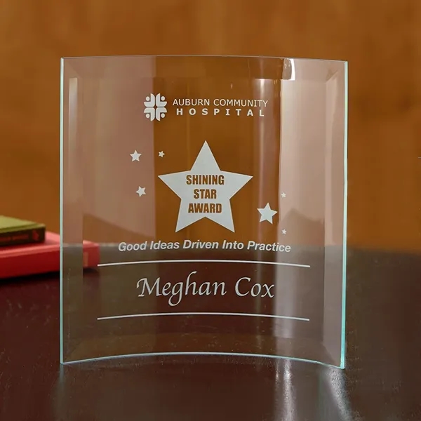 7" x 7" x 0.25" clear glass award with hint of... from ASI 68507 The Magnet Group / Benchmark Crystal & Clocks