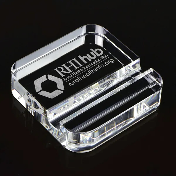 Optically perfect square crystal paperweight smartphone stand or business card holder.... from ASI 68507 The Magnet Group / Benchmark Crystal & Clocks