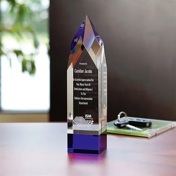 10" x 2.38" x 2.38" glass award with multi-faceted tower shape... from ASI 68507 The Magnet Group / Benchmark Crystal & Clocks