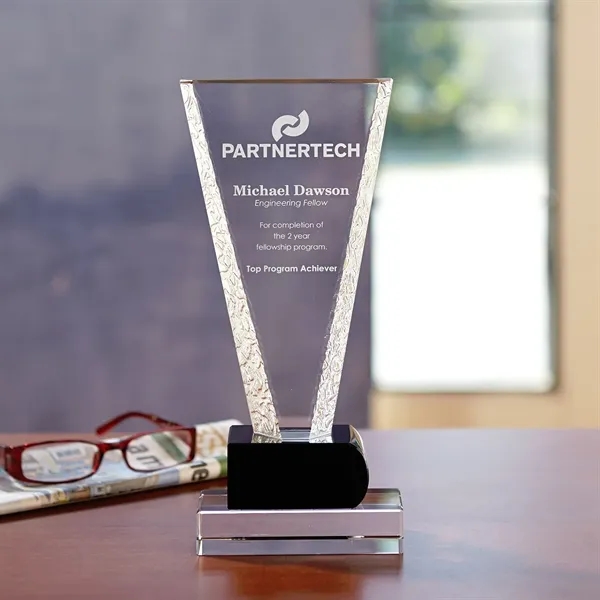 10.5" x 4.75" x 2.25" award with V-shape and a mixture... from ASI 68507 The Magnet Group / Benchmark Crystal & Clocks