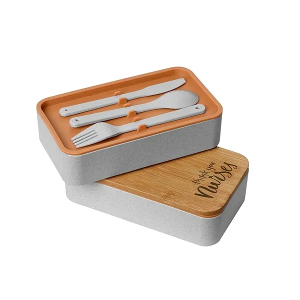 Two compartment wheat straw lunch set with 3 piece utensil set... from ASI 68507 The Magnet Group / Perfect Line