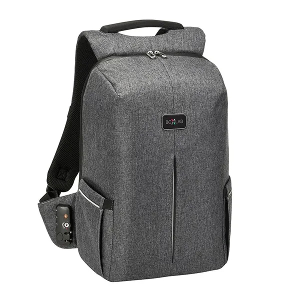Water-repellent backpack with padded 17" laptop compartment, storage pockets, and shoulder... from ASI 68507 The Magnet Group / The Bag Factory®