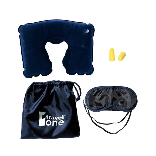 Travel pillow, ear plugs and eye mask inside a polyester drawstring... from ASI 68507 The Magnet Group / Perfect Line