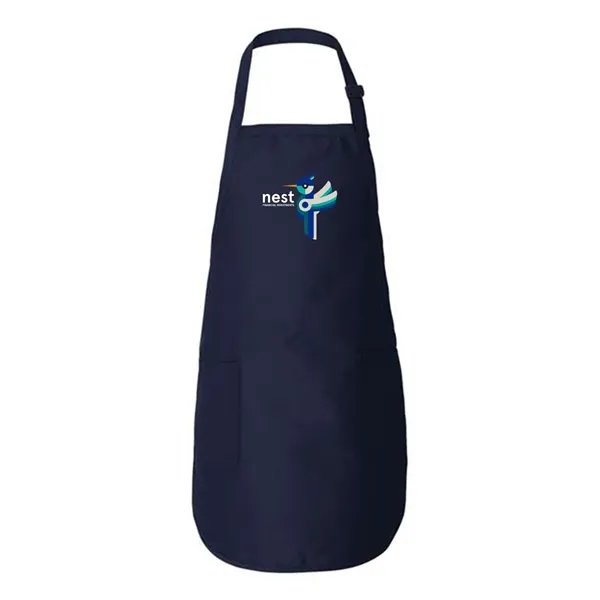 Full-length apron made with twill fabric features two pockets, binding trim,... from ASI 92980 WOV-IN® / Universal Strap/Wov-In Line