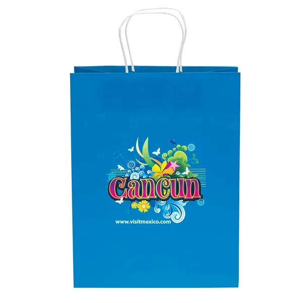 Bite colored paper shopper with twisted handles and fold over top.... from ASI 37940 Bag Makers Inc