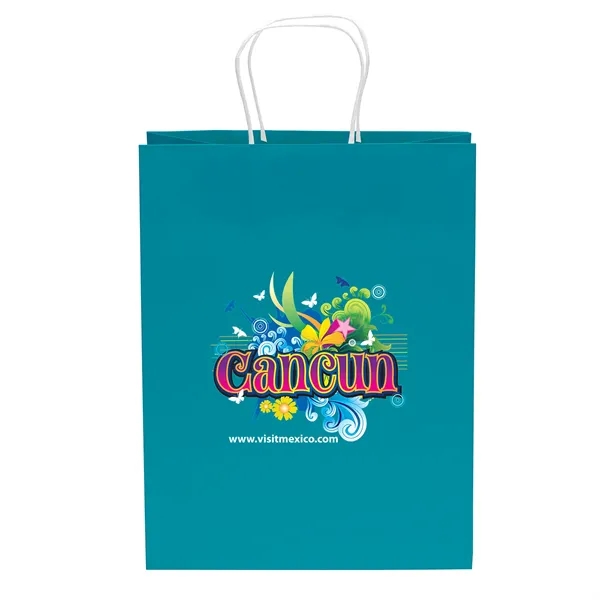 Bite colored paper shopper with twisted handles and fold over top.... from ASI 37940 Bag Makers Inc