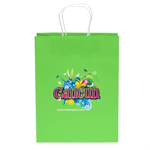 Bite colored paper shopper with twisted handles and fold over top.... from ASI 37940 Bag Makers Inc