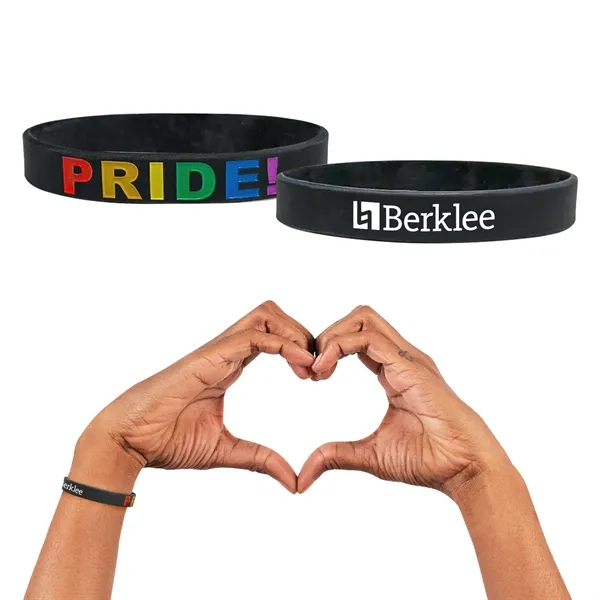 Black bracelets with "PRIDE" debossed in rainbow colors.... from ASI 52710 Lincoln Line