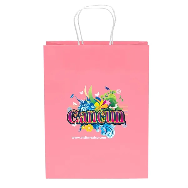 Bite colored paper shopper with twisted handles and fold over top.... from ASI 37940 Bag Makers Inc