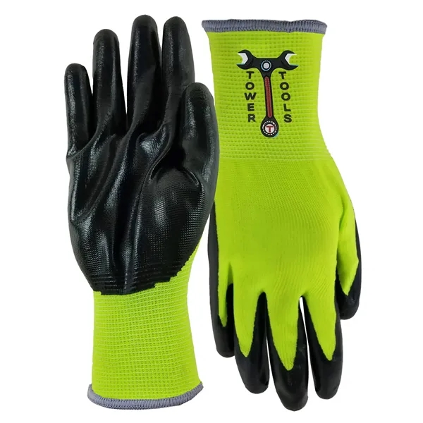 Polyester gloves with palms coated in black nitrile for puncture, snag,... from ASI 90160 Suntex Industries