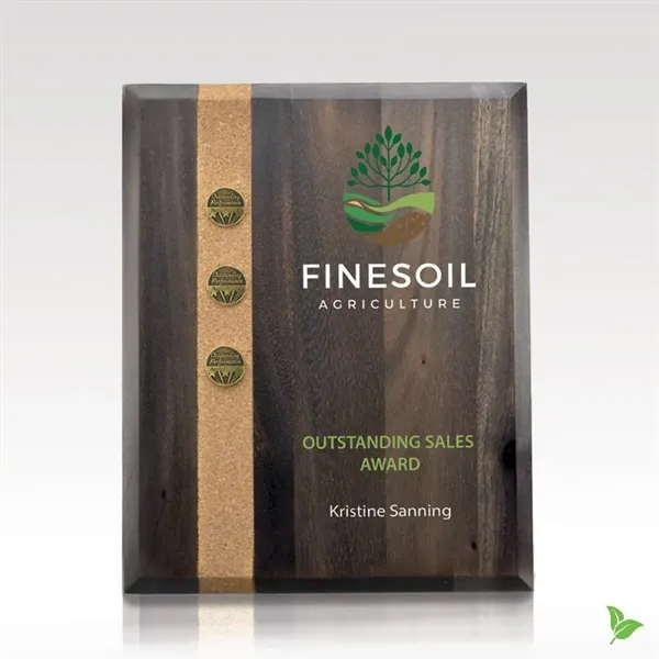 8" x 10" x .75" coffee stained wood award plaque with... from ASI 93986 Visions/Awardcraft / Visions Awards