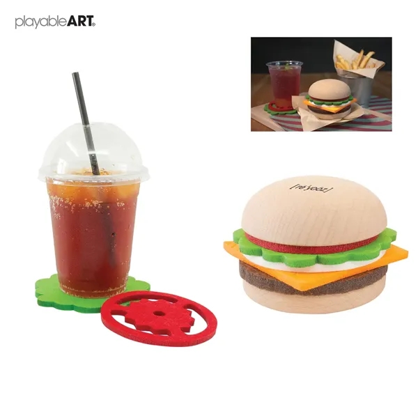 PlayabelArt Hamburger Coaster Set with Bun, Tomato, Lettuce, Onion, Meat... from ASI 62820 International Merch Concepts
