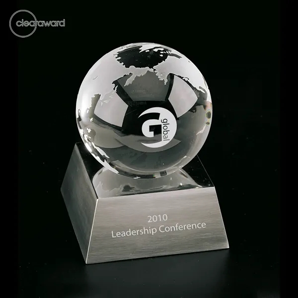 Optical crystal award, etched globe, brushed silver base.... from ASI 62820 International Merch Concepts