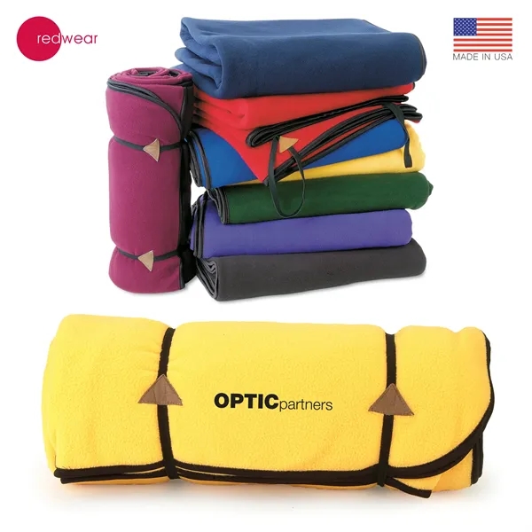 Microfleece 54" x 60" blanket with black bias trim edges... from ASI 62820 International Merch Concepts