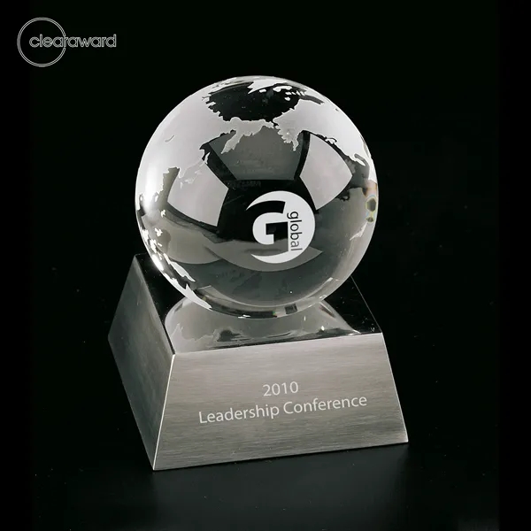 Optical crystal award, etched globe, brushed silver base.... from ASI 62820 International Merch Concepts